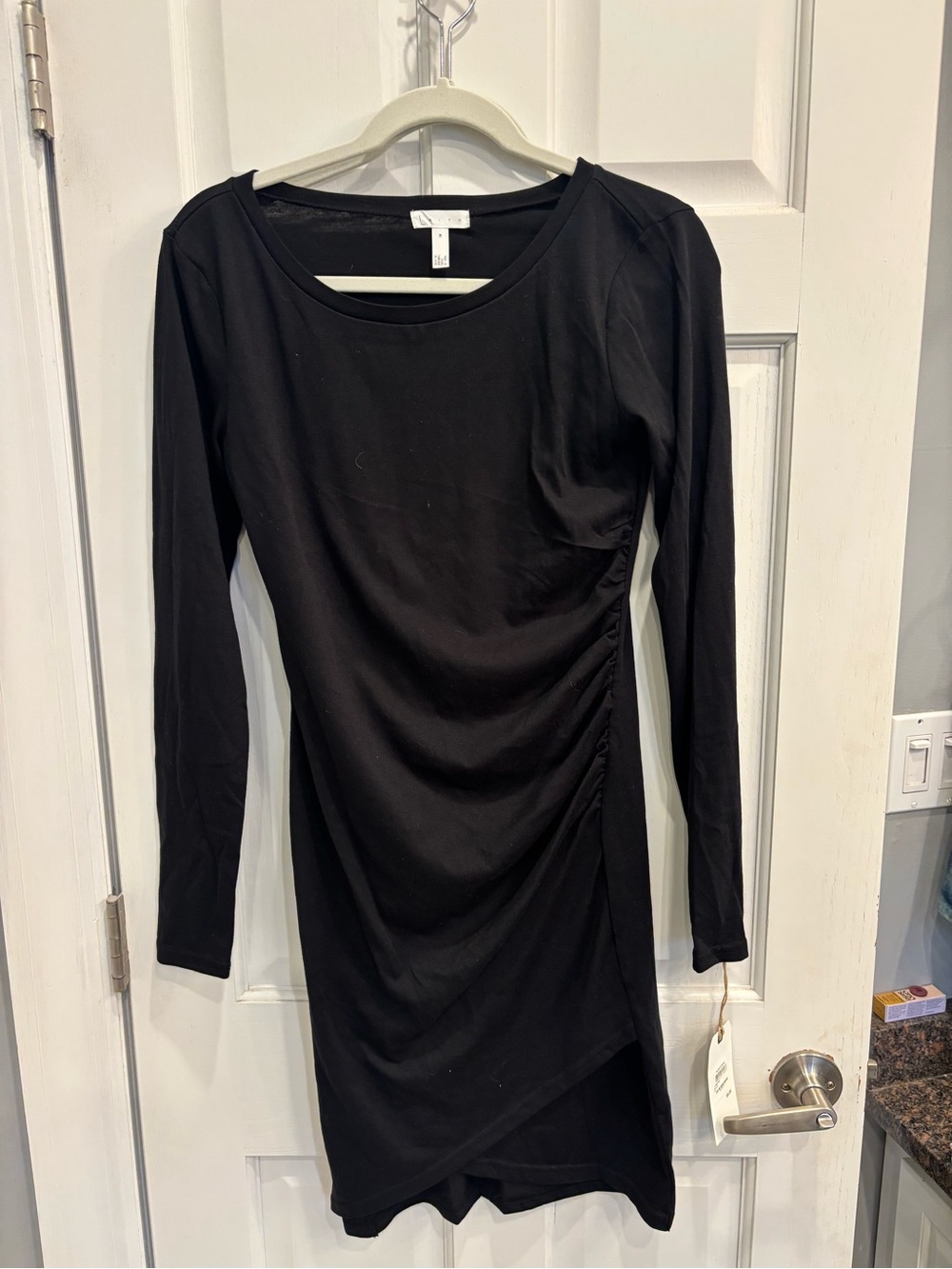 Nordstrom Black Long-Sleeve Ruched Side Dress